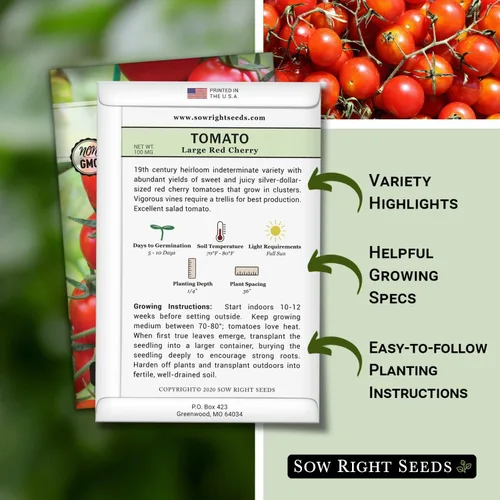 Miniatura 2 de Sow Right Seeds - Semillas grandes de tomate cereza roja para plantar - Paquete de reliquia sin OMG con instrucciones para plantar un huerto casero