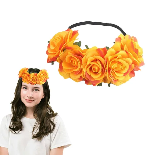 Corona de rosas para mujer, diadema de festival, corona floral, Luau hawaiano, accesorios para fotos de fiestas y festivales (naranja)