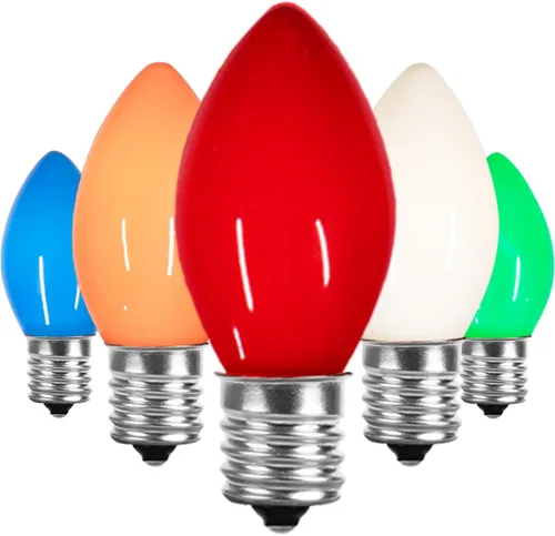 Paquete de 25 bombillas navideñas C7 Vintage, bombilla de luz multicolor con base E12, bombillas de cerámica vintage C7 para reemplazar bombillas de