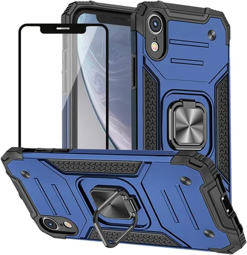 Miniatura 12 de HNHYGETE Funda para iPhone XR con protector de pantalla: (resistente) grado militar giratorio de 360° con función atril a prueba de golpes