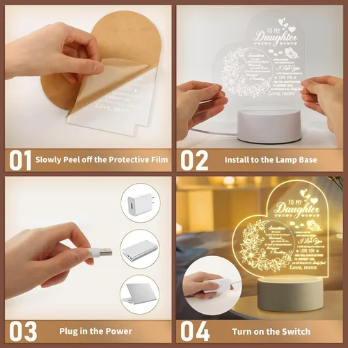 Miniatura 6 de Regalos para hija de mamá, regalos de hija, lámpara de noche acrílica para mi hija, Navidad, cumpleaños, día de la madre, graduación, boda, San