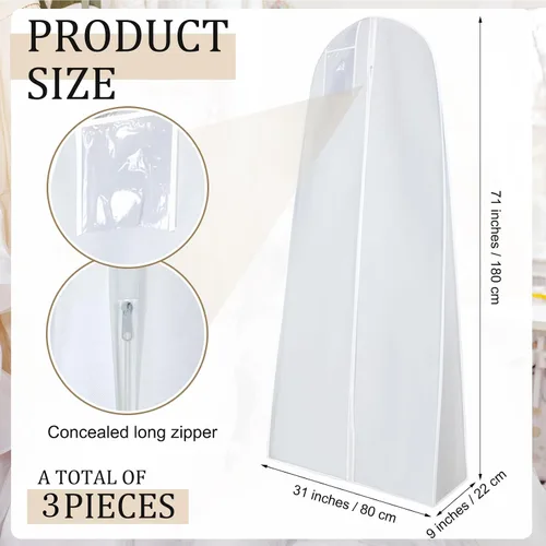 Miniatura 8 de Windyun Paquete de 6 bolsas de ropa para vestidos de novia de 71 pulgadas, bolsas de vestir para vestidos largos con refuerzo de 9 pulgadas
