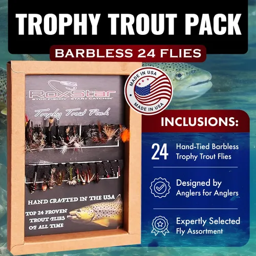 Miniatura 2 de RoxStar Fly Shop Trophy Trout - Paquete de 24 moscas húmedas y secas para trucha. Probado en todo el país para atrapar peces. Regalo de pesca