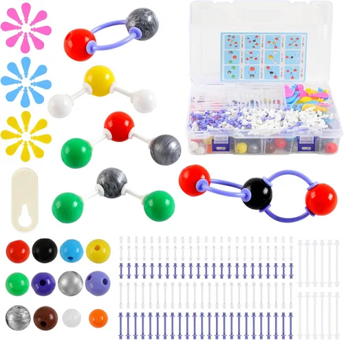 Miniatura 8 de Kit de modelo molecular de química de 207 piezas, 79 átomos, 18 orbitales de nube de electrones, 110 enlaces de enlaces, molécula de química