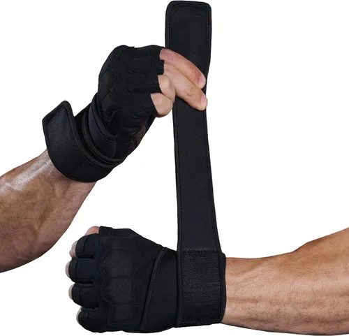 Guantes de entrenamiento para hombre para levantamiento de pesas - Guantes de ejercicio para hombres y mujeres con soporte para muñequera, Negro