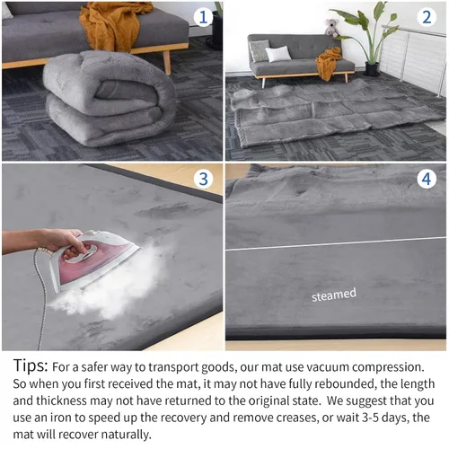 Miniatura 8 de Huloo Sleep - Tapete de juego para bebé, tapete de espuma viscoelástica de 1.3 pulgadas de grosor, terciopelo coral suave, antideslizante, Gris