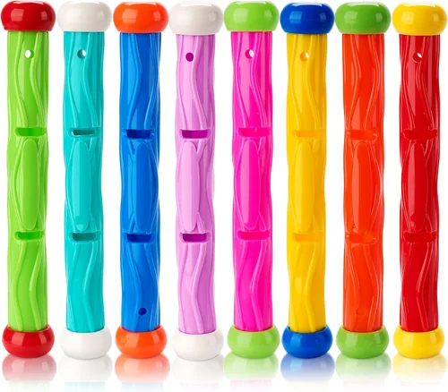 JOYIN Bastones de buceo, juguetes de piscina, 8 piezas de entrenamiento subacuático para niños, colorido juguete de natación hundimiento, palos de