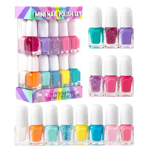 Miniatura 5 de SIMPLE PLEASURES Pink Capybara Kids Nail Polish Set for Girls – 14 Water-Based Non -Toxic Nail Art Kit - Gift Set for Ages 7-12