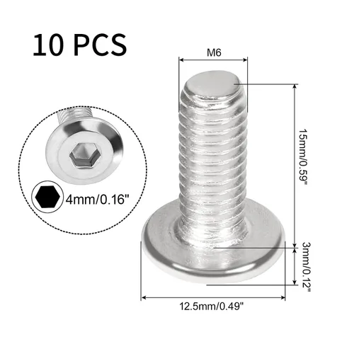 Miniatura 2 de Bonsicoky Tornillos hexagonales de cabeza redonda plana M6-0.039 x 0.591 in, tornillos de conexión de acero inoxidable 304, tornillos para muebles