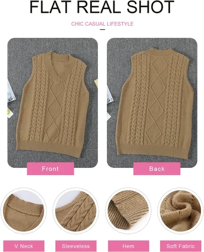 Miniatura 4 de EVALESS - Chaleco de gran tamaño para mujer, cuello en V, sin mangas, color sólido, suéter suelto