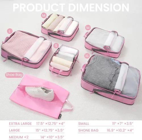 Miniatura 56 de BAGAIL 4 Set/6 Set Ultraligero Compresión Embalaje Cubos Organizador de Embalaje para Accesorios de Viaje Equipaje Maleta Mochila