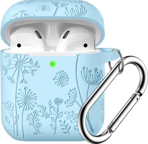 Miniatura 28 de Lerobo Funda protectora completa para AirPods de 2ª y 1ª generación, con grabado de flores, compatible con Apple AirPod, funda de carga con llavero