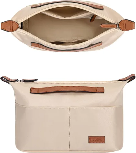 Organizador de bolso con cremallera (32, beige) Organizador grande de bolsas de mano, múltiples bolsillos en posición de taza y paraguas, divisores