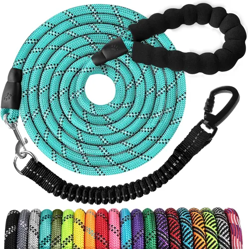 Miniatura 26 de Correa de perro de cuerda de 3 pies: correa resistente con gancho giratorio bloqueable, hilos reflectantes, bungee y asa acolchada - Correa