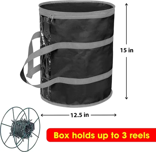 Miniatura 6 de ProPik Bolsa de almacenamiento de luz de Navidad Organizador de almacenamiento de luz navideña con 3 carretes de metal para luces de árbol