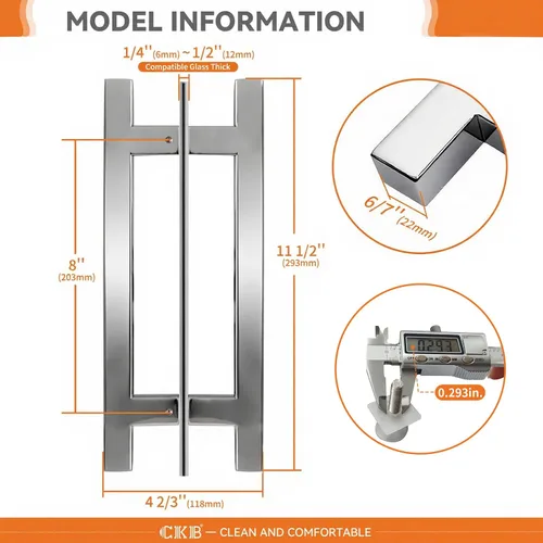 Miniatura 2 de CKB Manija de puerta de ducha con forma de escalera de 8 pulgadas compatible con puerta de vidrio de 1/4 a 1/2 pulgadas de grosor para puertas