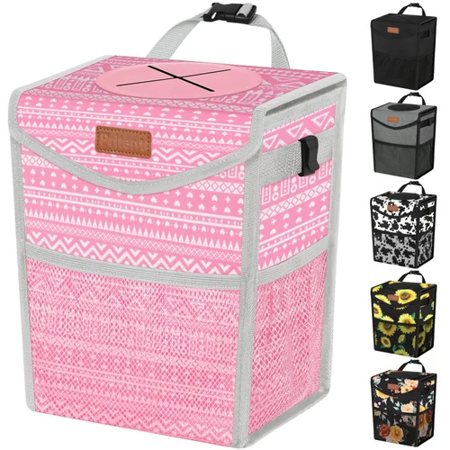 Miniatura 10 de Pritent Bote de basura para automóvil con tapa, lindo cubo de basura a prueba de fugas para colgar el vehículo, pequeño organizador portátil