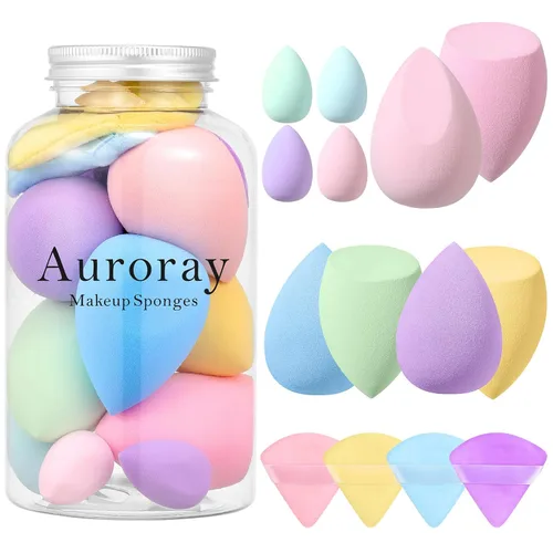 Miniatura 14 de Juego de 14 esponjas de maquillaje, mezclador de esponjas de belleza con 4 borlas de polvo y 4 mini esponjas de maquillaje para líquido, base, Negro
