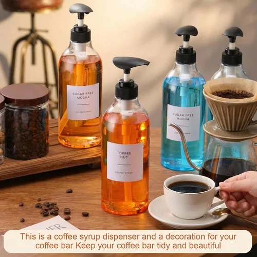 Miniatura 3 de Juego de 9 dispensadores de jarabe de café de 25.4 onzas / 25.4 fl oz, dispensador de jarabe de café de plástico, botella dispensadora de botella