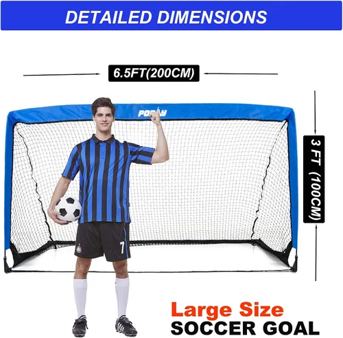 Miniatura 2 de Portería de fútbol portátil de Poray con red emergente para niños y adultos con tela Oxford de 210D y estacas extra, regalo de cumpleaños y Azul