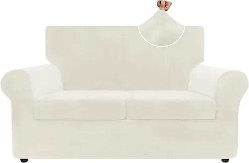 Miniatura 42 de ZNSAYOTX Funda de terciopelo de 3 piezas para sofá de 3 piezas con 2 fundas de cojín de asiento extra grandes, funda elástica para sofá de 2 plazas
