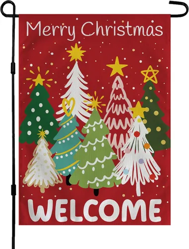 Decoraciones de Navidad para exteriores – Bandera de jardín de bienvenida para árbol de Navidad | Suministros de decoración de fiesta de Navidad Rojo