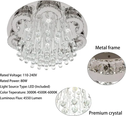 Miniatura 5 de OUKANING Lámparas de araña de cristal modernas para sala de estar, lámparas grandes para dormitorio, lámpara de techo empotrada para vestíbulo