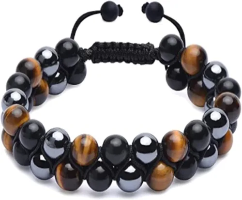 Treatment Crystal Tiger Eye Black Obsidian Hematite 8 Mm Stone Beads Good Luck Triple Protection Bracelet For Men Ladies