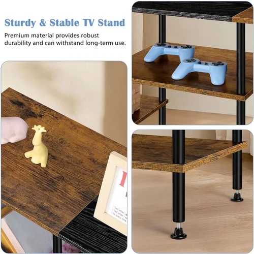 Miniatura 3 de OYEAL Soporte de TV para TV de 50 pulgadas, soporte de TV rústico para dormitorio con estantes de almacenamiento, centro de entretenimiento pequeño
