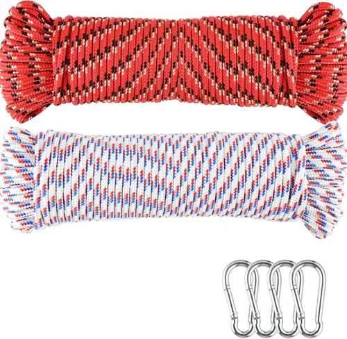 Miniatura 11 de Wellmax Cuerda de nailon trenzada de diamante con tratamiento UV y resistente a la intemperie, paquete de 2 unidades de 1/4 pulgadas x 100 pies