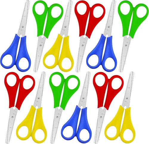 Miniatura 7 de Tijeras infantiles de 5 pulgadas, paquete de 4 tijeras escolares de seguridad para niños, acero inoxidable, colores surtidos, zurdos o diestros