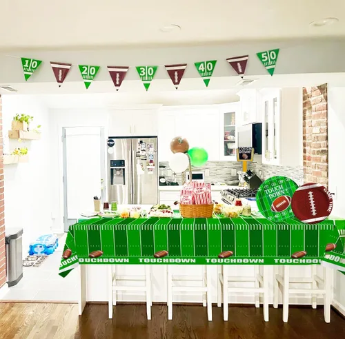 Miniatura 5 de Decoraciones de fiesta de fútbol, juego de suministros para fiesta de fútbol con platos, servilletas, pancarta y mantel, kit de decoración de fiesta