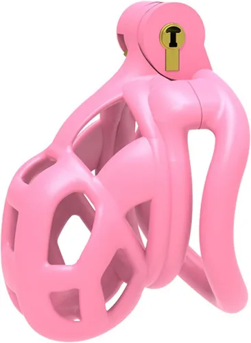 Miniatura 8 de Jaula de castidad rosa masculina 3.0, dispositivo de castidad masculina con 4 anillos para el pene, jaula ligera de resina para hombre para pene
