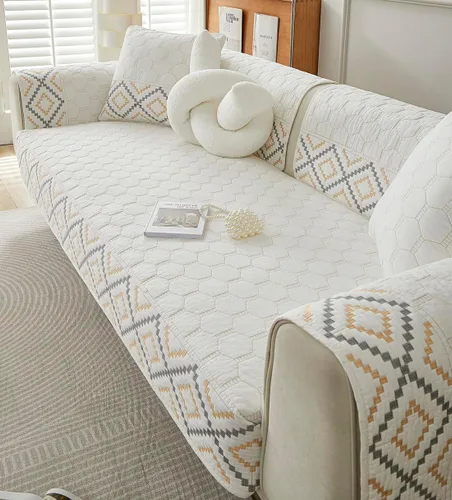Miniatura 4 de vctops Funda de sofá bordada con diamantes 100% de algodón, acolchada y suave, antideslizante, lavable, protector de muebles (gris, 28 x 28 pulgadas)
