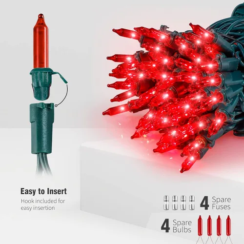 Miniatura 2 de Hopolon Mini Luces en Cadena Rojas de Navidad 2 Juegos de 50 Unidades 13 Pies Bombillas Incandescentes Mini Luces en Cadena Impermeables para Rojo