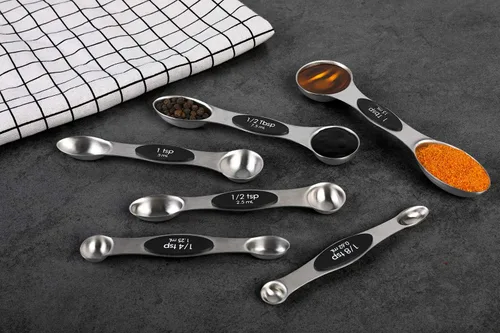 Miniatura 6 de Juego de cucharas medidoras magnéticas de acero inoxidable de doble cara apilables, cucharadita y cucharada para medir ingredientes secos y líquidos