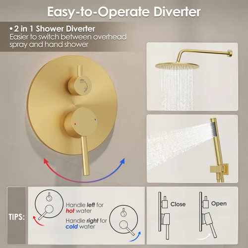 Miniatura 5 de Gabrylly Brushed Gold Shower System with Rough-in Valve, 10 Inch Wall Mounted High Pressure Rainfall Shower Head with Handheld Combo, Luxury All