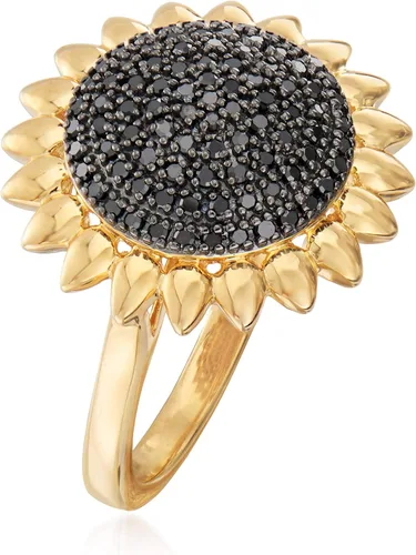 Miniatura 3 de Ross-Simons 0.33 ct. t.w. Black Diamond Sunflower Ring in 18kt Gold Over Sterling