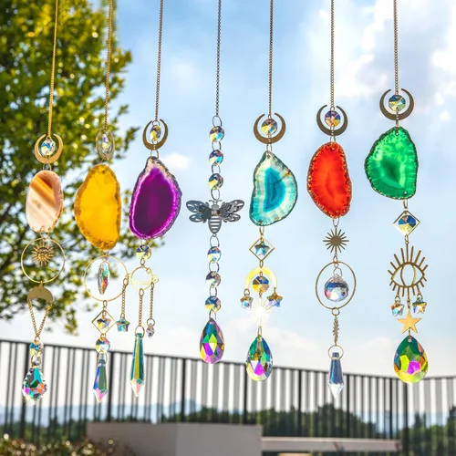 Miniatura 2 de 7 PIEZAS Atrapasoles de Cristal, Atrapasoles Colgantes con Luz de Cristales, Atrapasoles de Ventana para Interiores con Colgantes de Prisma, Rodajas
