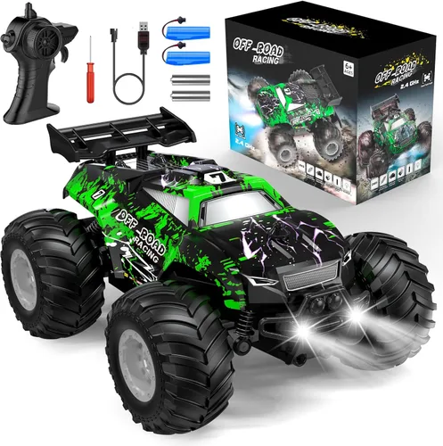Miniatura 11 de Auto de control remoto, camión de control remoto todo terreno para niños, camión recargable a control remoto con LED, 1:20, 6.2 mi/h, 2 motores, 2.4