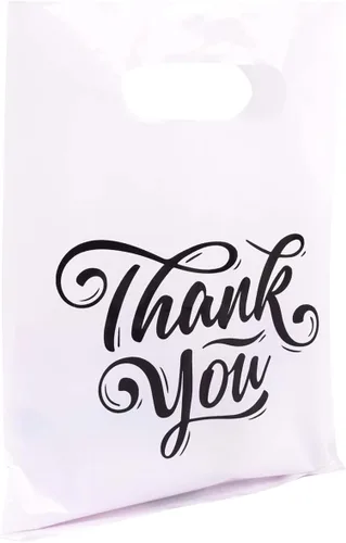 Miniatura 6 de ysmile Bolsa de plástico para compras para pequeñas empresas, bolsa de polietileno para mercancías con asa troquelada de gran tamaño 11.8x15.8
