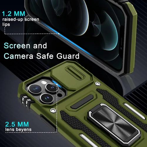 Miniatura 57 de DEERLAMN Funda para iPhone Xs Max con funda deslizante para cámara + protector de pantalla, soporte giratorio de anillo de grado militar a prueba