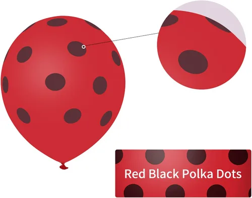 Miniatura 4 de 50 globos de mariquita, globos de lunares rojos y negros de 12 pulgadas, globos de látex para fiesta temática de mariquita, boda, fiesta