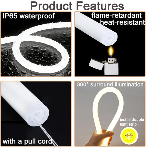 Miniatura 3 de JARBIH Tubo de neón LED redondo de 360 ° de 16.4 pies, canal difusor de silicona, cinta de tubo de neón flexible IP65, cubierta de tira de luz