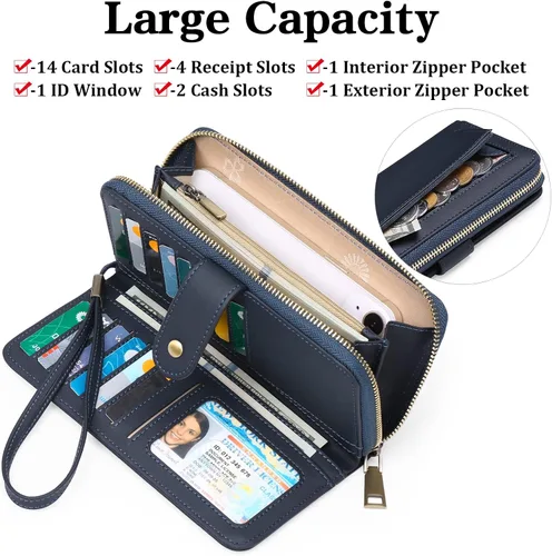 Miniatura 2 de GAEKEAO Cartera de mano para mujer, con bloqueo RFID, de piel, de gran capacidad, con correa de mano