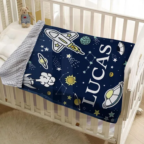 Miniatura 7 de Manta de bebé personalizada para niños, manta de bebé personalizada con nombre, franela suave con respaldo de puntos de doble capa, manta de Rocket