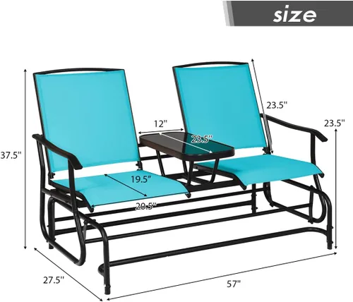 Miniatura 3 de Giantex Banco Mecedor para Patio con Marco de Metal, Mesa Central de Vidrio Templado, Asiento Mecedor Doble para Balcón, Jardín, Lado de la Piscina
