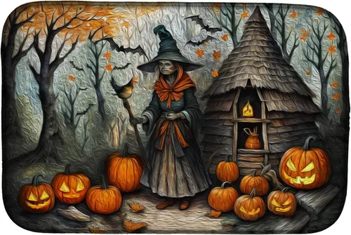 Miniatura 62 de Caroline's Treasures DAC2223DDM Tapete de secado de platos de Halloween espeluznante de gato negro, tapete absorbente para secado de platos