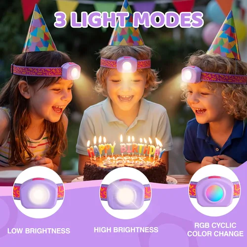 Miniatura 2 de EverBrite Linterna frontal LED recargable para niños con modo RGB y diadema ajustable, 3 modos multicolor para acampar, leer, explorar, Halloween