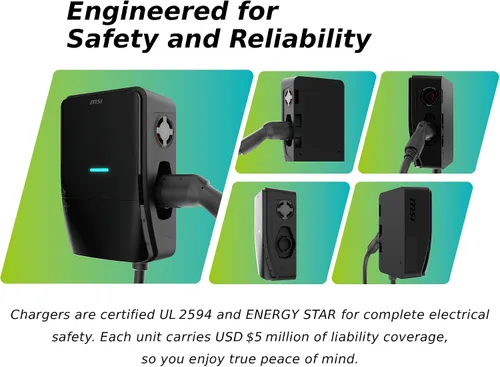 Miniatura 8 de MSI EV Life Type 1 (J1772) NEMA 14-50, cargador de nivel 2, 240V, 40A, 9.6KW, clasificación IP55, resistente al agua y al polvo, IK08 resistente a
